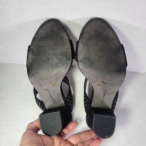 Lucky Brand Black Suede Studded Heeled Sandals - Picture 6 of 6